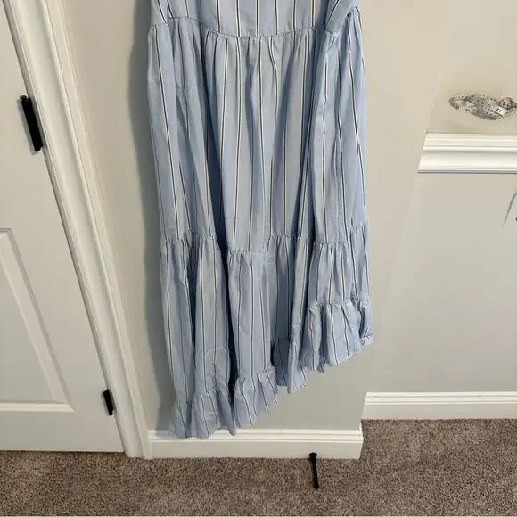 Frame Blue Striped Cotton Hemp Asymmetric Maxi Dress Small - Picture 9 of 13